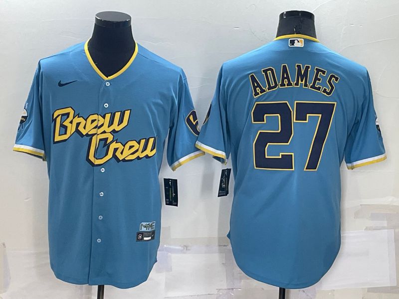 Men Milwaukee Brewers 27 Adames Blue City Edition Game Nike 2022 MLB Jersey